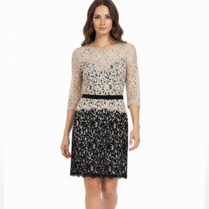 TADASHI SHOJI Elegant Lace Dress in Black and Cream 8